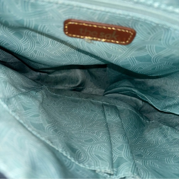 The Sak Blue Pebbled Leather and Canvas Whipstitch Flap Backpack - Picture 9 of 16